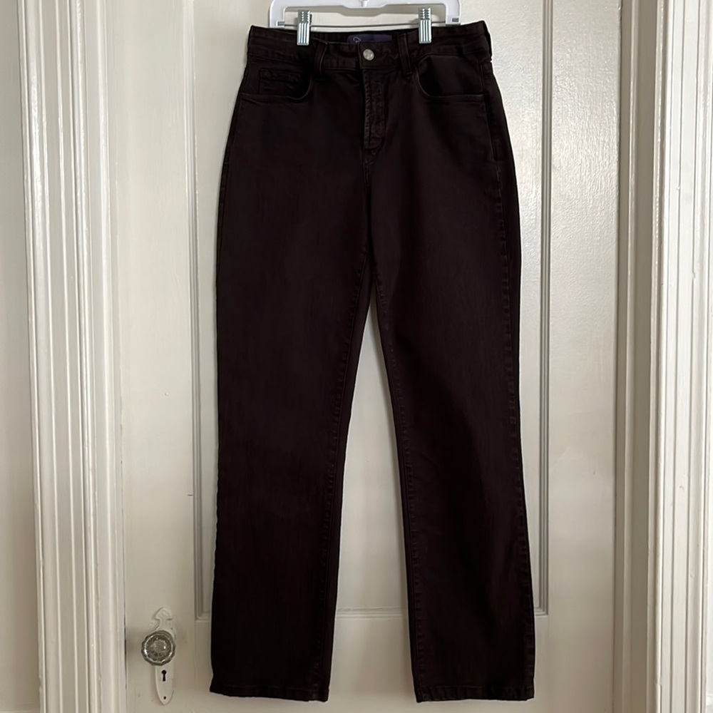 Y2K NYDJ Size 6 Straight Leg Embellished 5 Pocket Stretch Jeans Brown Black
